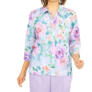 Alfred Dunner Floral Watercolor 3/4 sleeve Blouse size Small